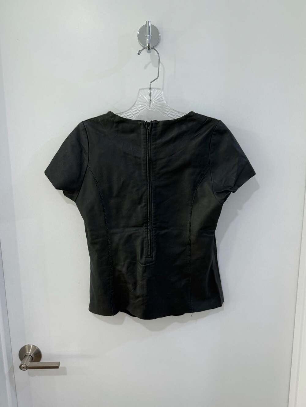 Sandro Paris Black Sheep Leather Cap Sleeve Top with Whipstitch Detail - Picture 2 of 7